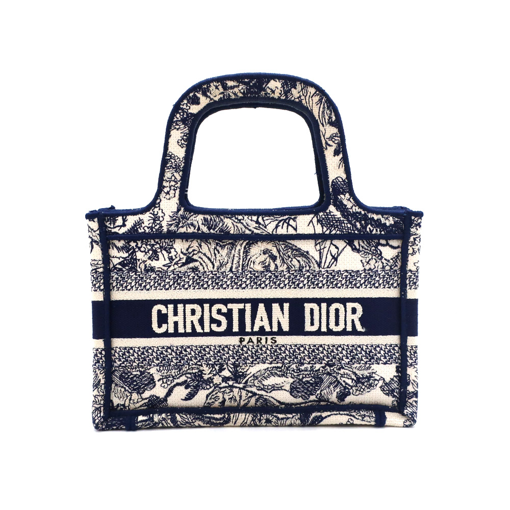 ディオール ブックトート ミニ トワル ドゥ ジュイ ネイビー×ホワイト キャンバス ハンドバッグ ミニバッグ レディース