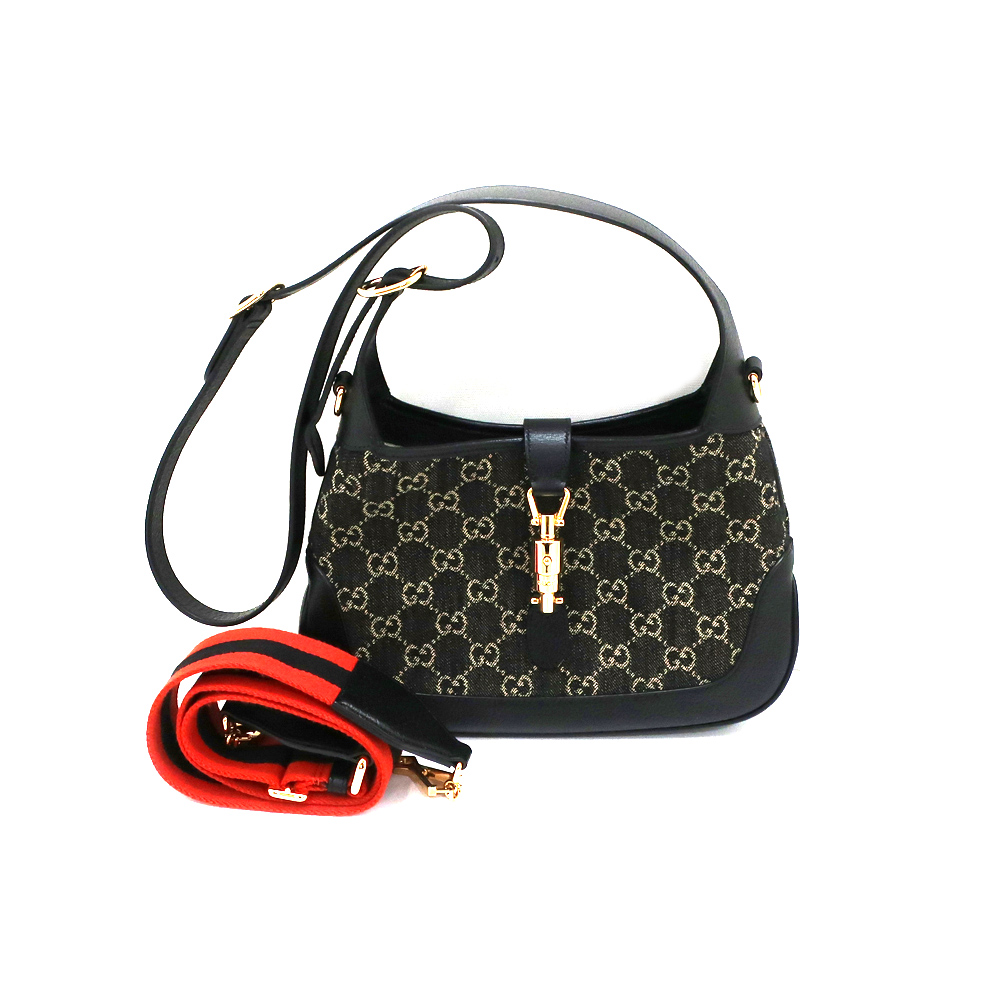 グッチ ジャッキー 1961 678843 ハンドバッグ GG デニム レディース ブラック ゴールド金具