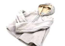 ロエベ フーデッド ジャケット ムートン アウター パーカー メンズ アイボリー グレー