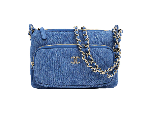 シャネル チェーンショルダークラッチ ブルー デニム AP4349