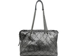 シャネル チェーン ミニ ボストンバッグ パイソン メタリック