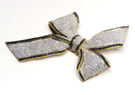 ダイヤモンド サファイヤ リボンモチーフ ブローチ K18 イエローゴールド