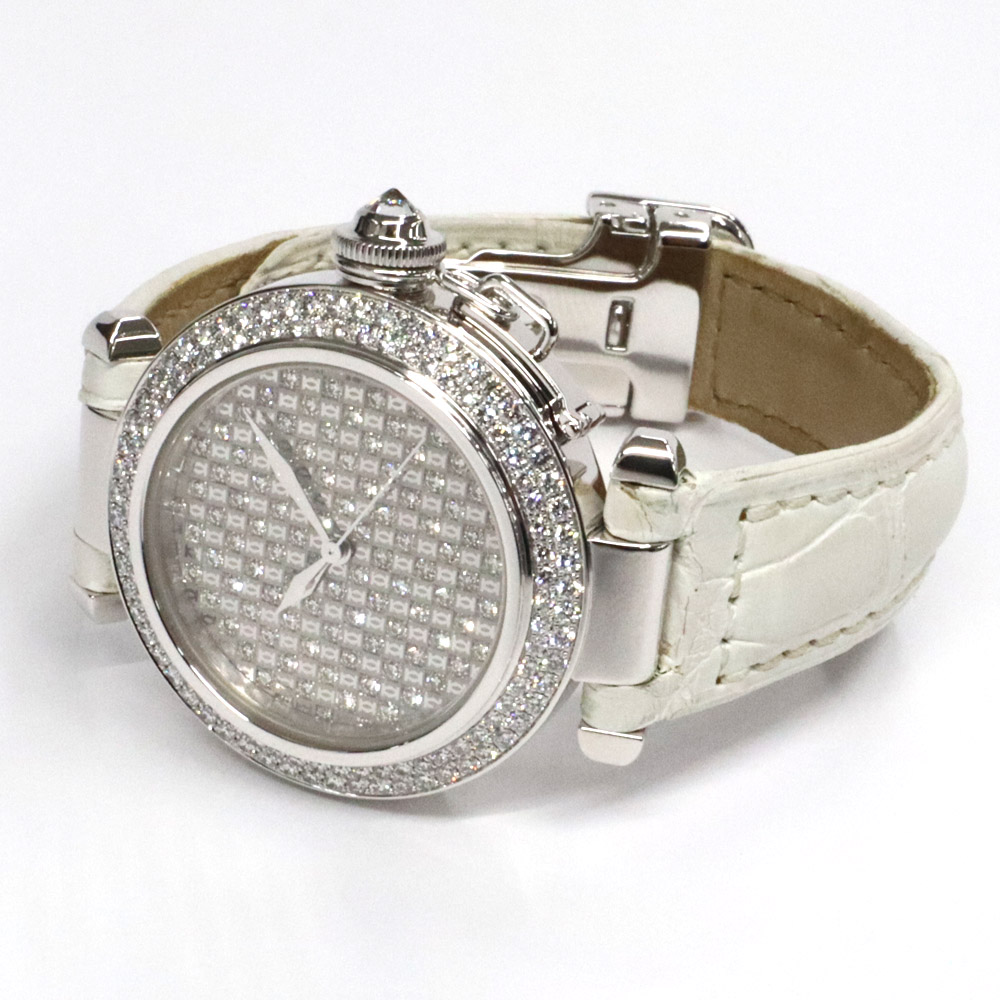 カルティエ パシャ32 ダイヤモンド WJ108251 750WG レザー 自動巻 レディース