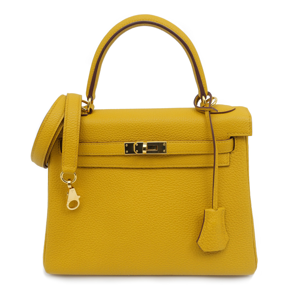 エルメス ケリー25 ジョーヌアンブル ゴールド金具 トゴ C刻 内縫