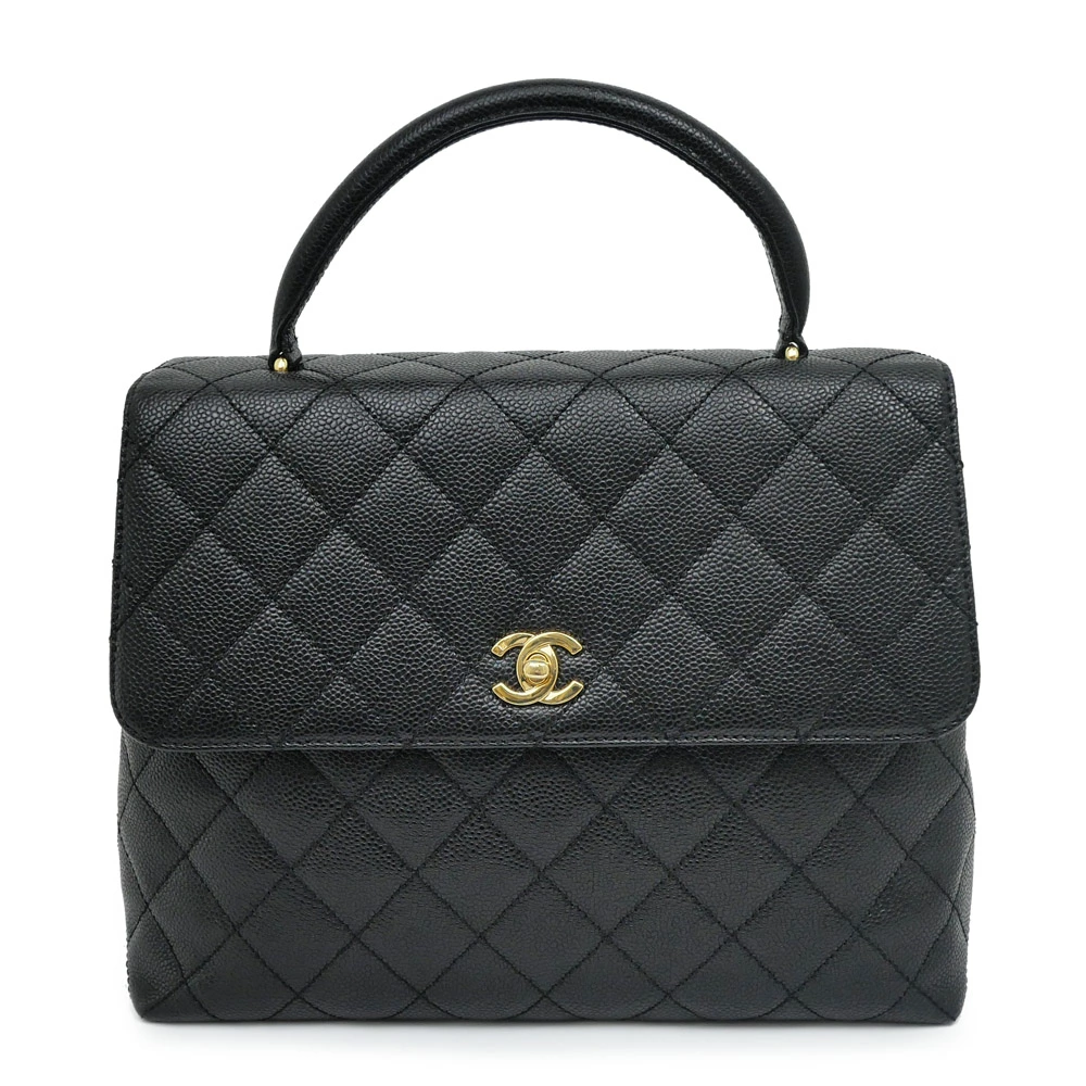 シャネル マトラッセ トップハンドル A12397 ハンドバッグブラック ゴールド金具 キャビアスキン