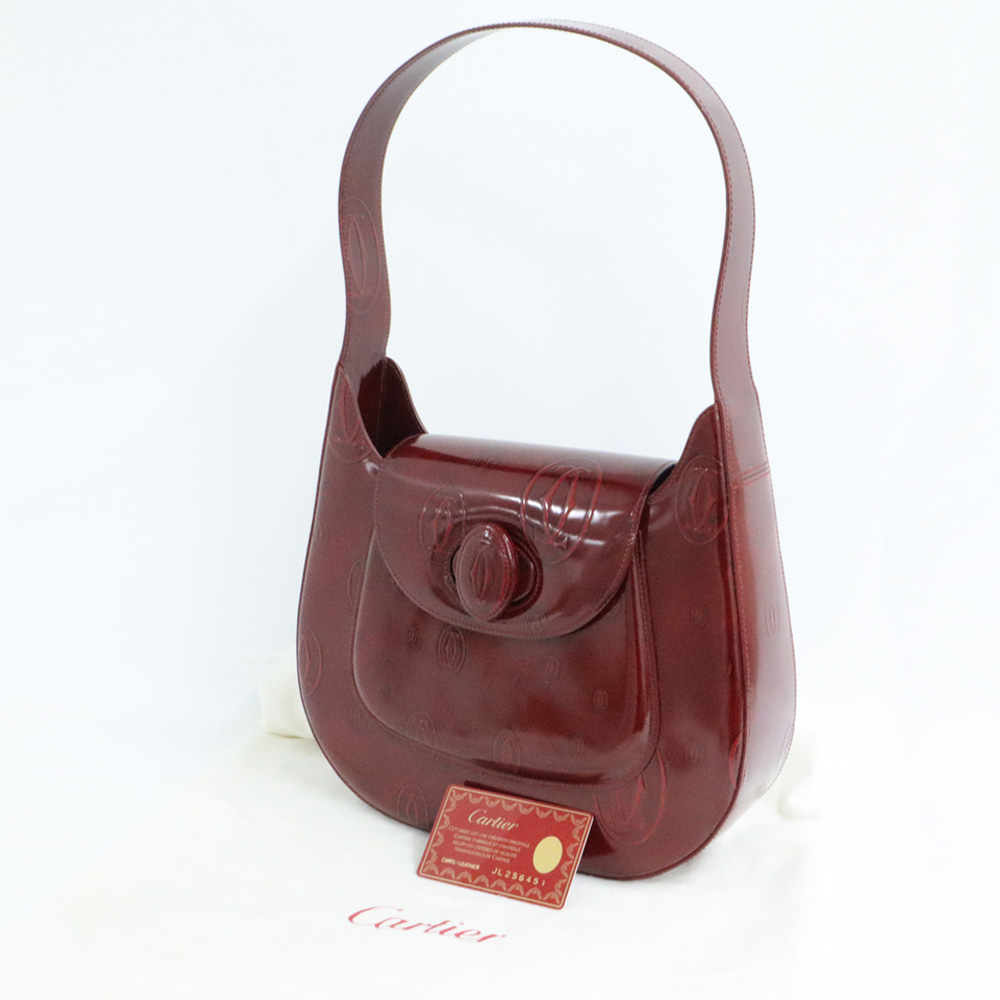 カルティエ ハッピーバースデー ショルダーバッグ ボルドー パテントレザー