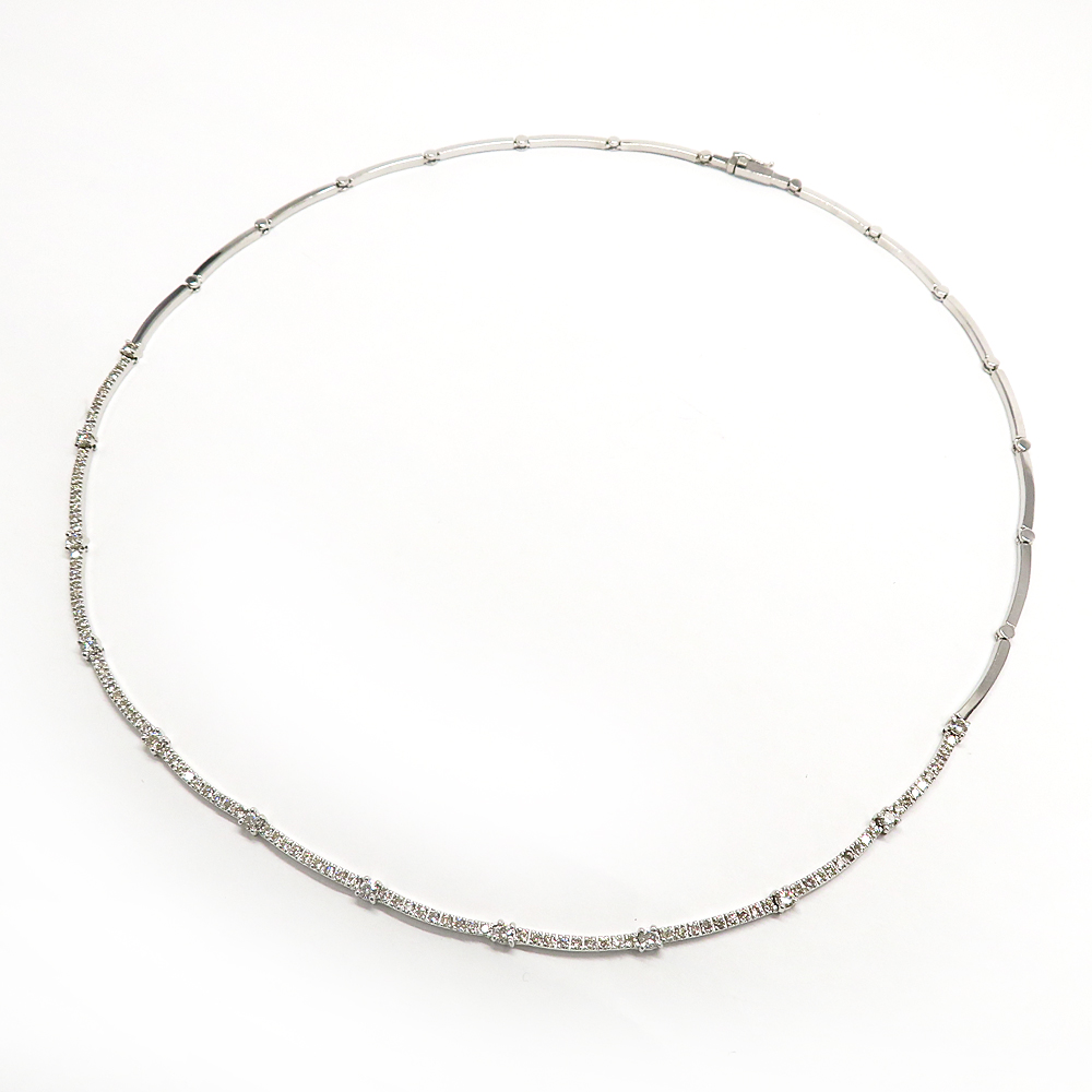 ダイヤモンド K18WG ホワイトゴールド デザインネックレス 44cm レディース