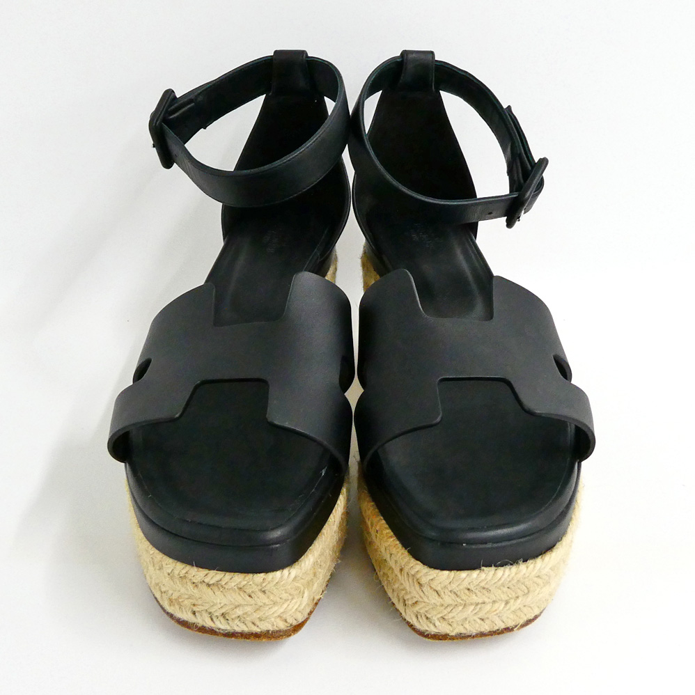 エルメス サンダル エルダ エスパドリーユ ブラック ナチュラル 39