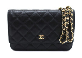 シャネル チェーンウォレット A33814 ブラック キャビアスキン レディース ショルダー ゴールド金具