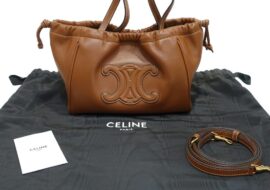 セリーヌ CELINE トリオンフ スモールカバ ドローストリング キュイル ハンドバッグ ブラウン レザー