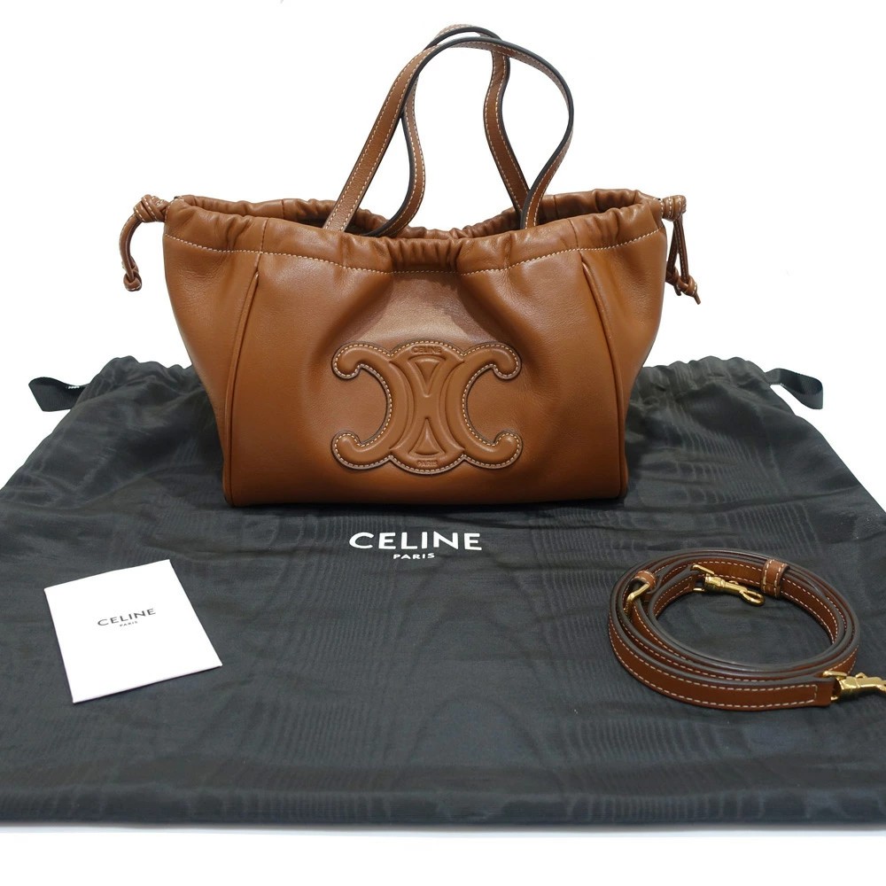 セリーヌ CELINE トリオンフ スモールカバ ドローストリング キュイル ハンドバッグ ブラウン レザー
