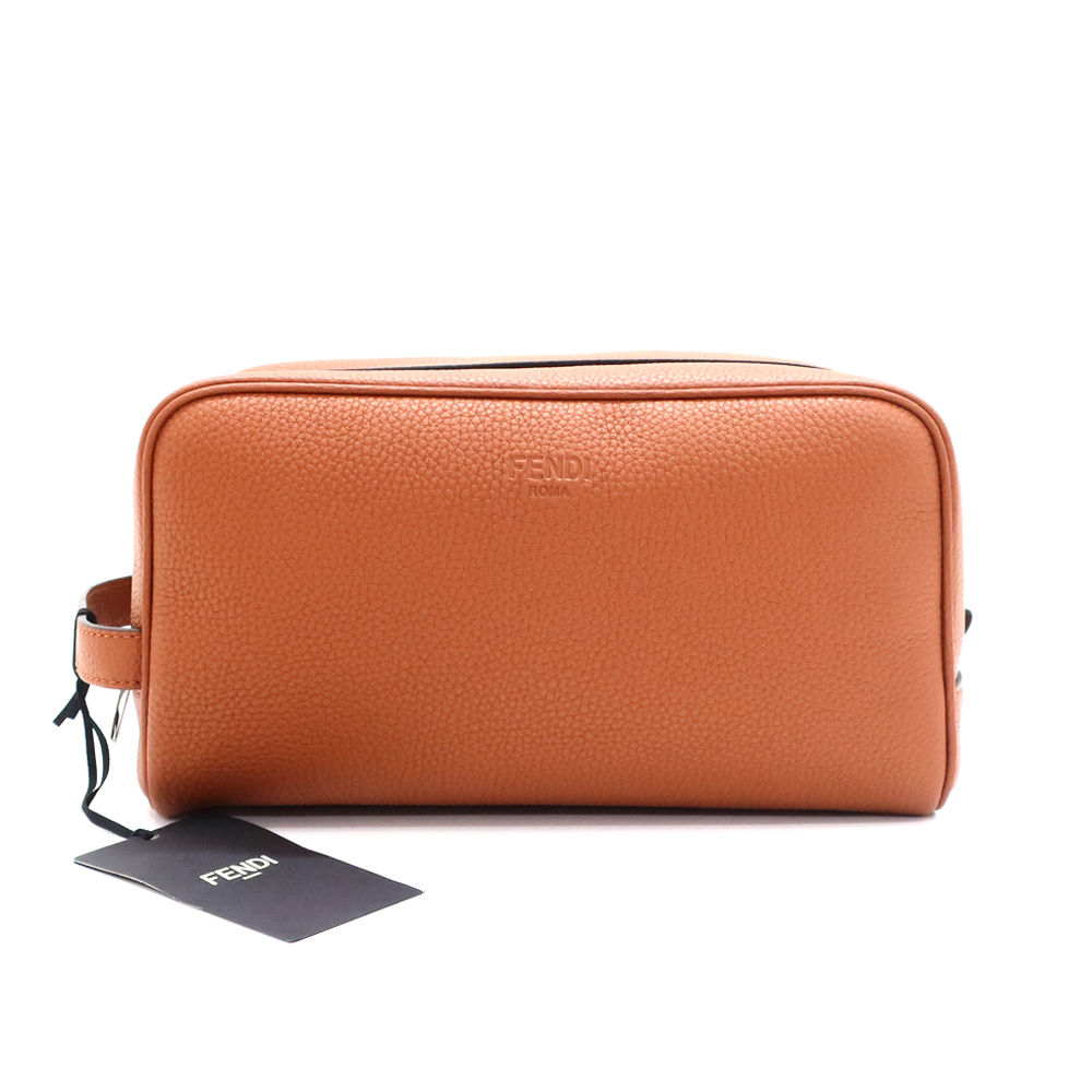 フェンディ セカンドバッグ クラッチバッグ ブラウン シルバー金具 レザー 鞄 メンズ