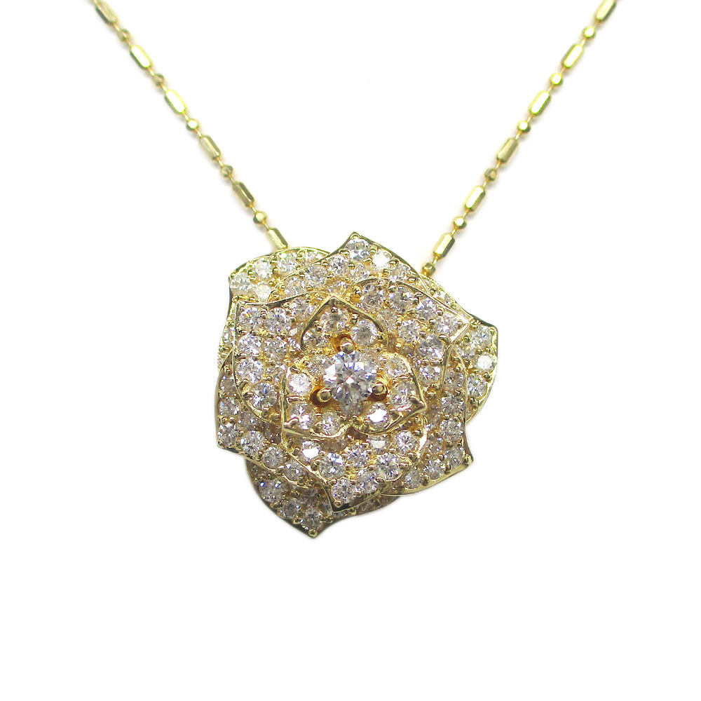 ネックレス K18 YG バラモチーフ ダイヤモンド 2.04ct