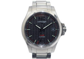 ロンジン コンクエスト V.H.P カーボンブラック L3.716.4.66.6 クォーツ SS メンズ