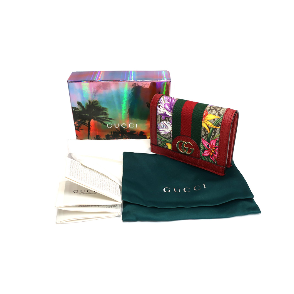 グッチ オフィディア カードケース ウォレット GGフローラ 二つ折りコンパクト財布 523155 レッド