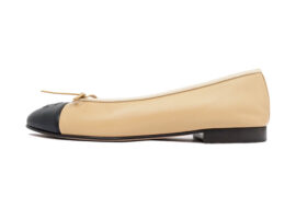 シャネル バレリーナシューズ ベージュ ブラック ココマーク リボン G02819