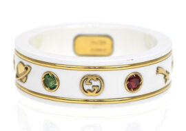 グッチ アイコンリング ジェムストーン付き ホワイトジルコニア 750YG イエローゴールド