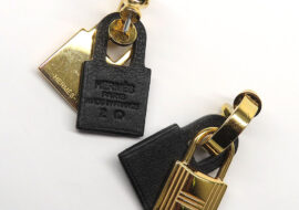 エルメス オーケリー ピアス GP カデナ ゴールド ブラック レザー Z刻