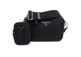 プラダ PRADA ブリック ショルダーバッグ リ ナイロン サフィアーノ レザー ブラック 2VH070