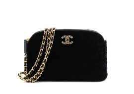 シャネル カメリア ポーチ ショルダー AP4739 ブラック スエード ゴールド金具 レディース