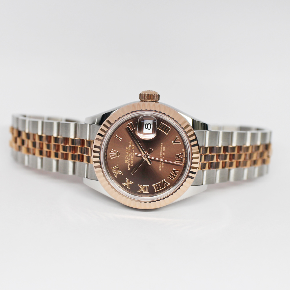 ロレックス デイトジャスト 28 279171 ランダム チョコレート ローマ SS RG 自動巻き レディース 保証書付