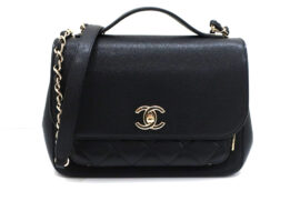 シャネル ビジネスアフィニティ ショルダーバッグ キャビアスキン ブラック レディース